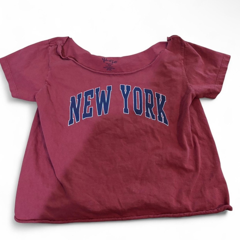 Brandy Melville Burgundy Tee with Navy 'New York' Print